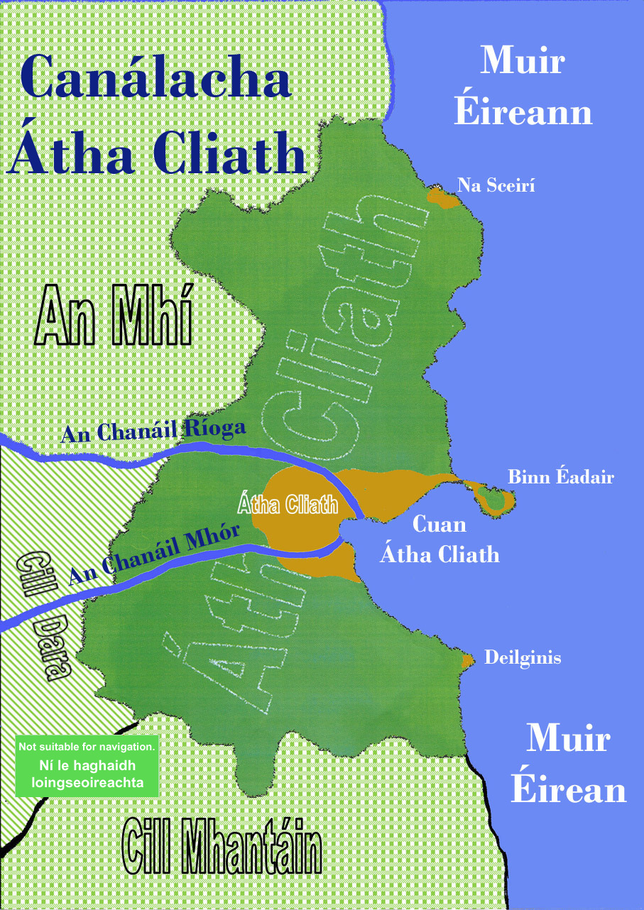 Map of Dublin canals in Irish.