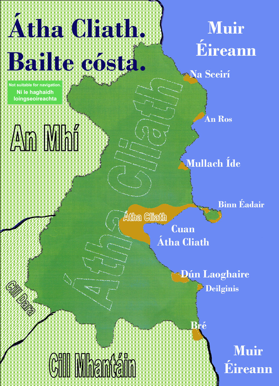 Map of Dublin with with coastal towns.