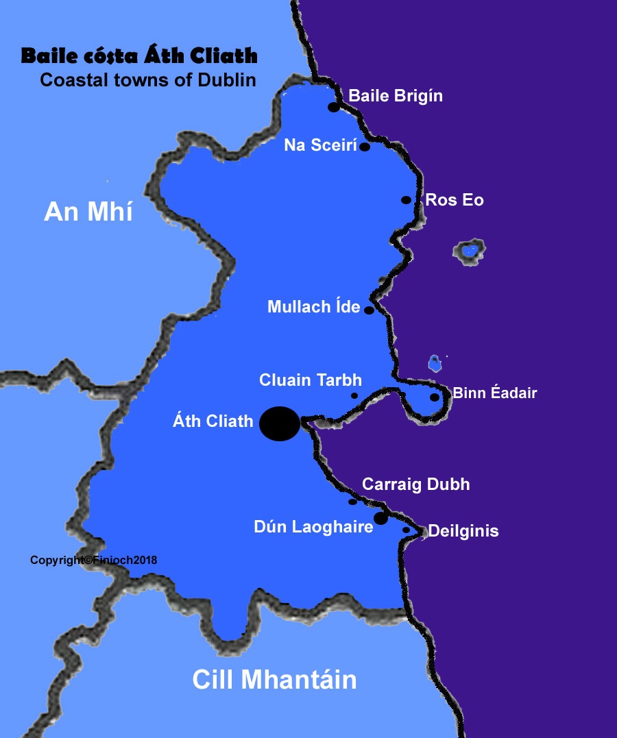 Map of Dublin coast towns blu