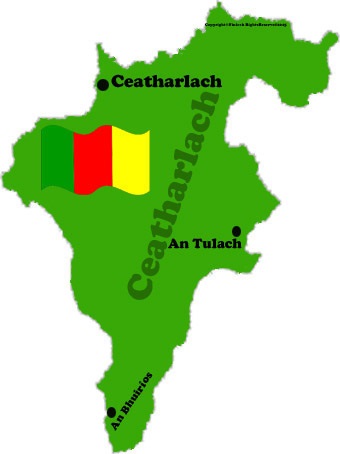 Carlow county map and flag with towns