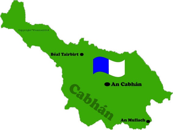 Cavan county map and flag with towns