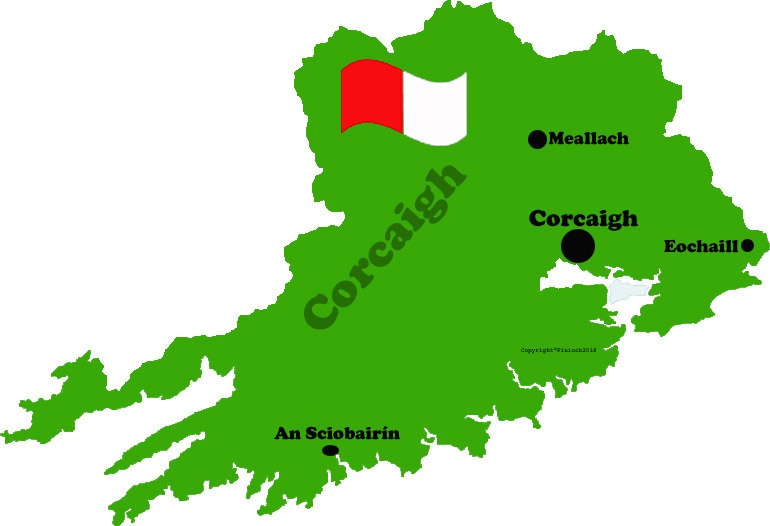 Cork county map and flag with towns