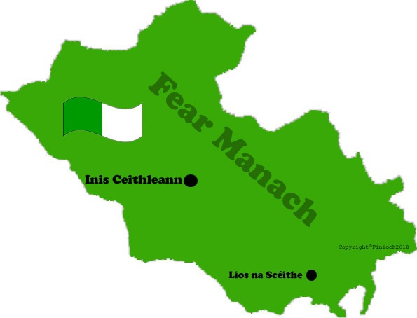 Fermanagh county map and flag with towns