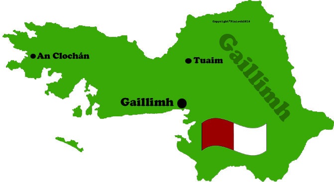 Galway county map and flag with towns