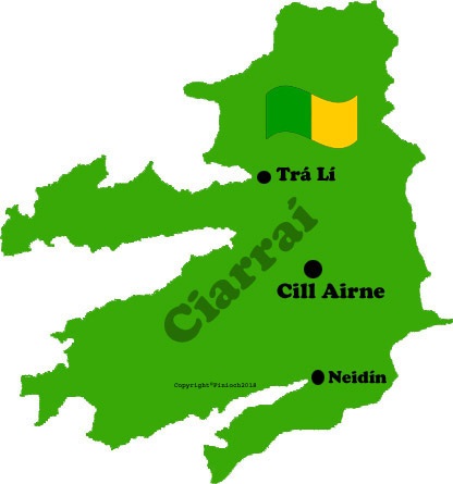 Kerry county map and flag with towns