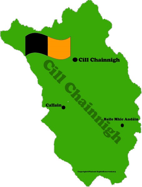 Kilkenny county map and flag with towns