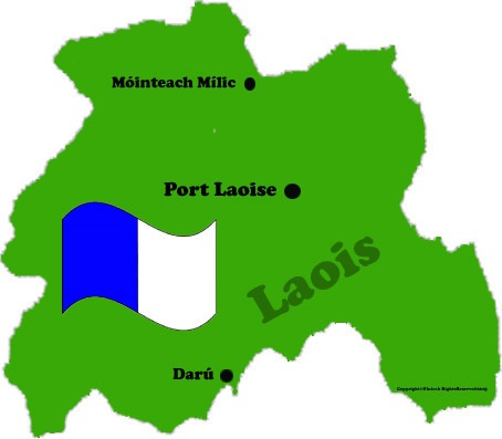 Laois county map and flag with towns