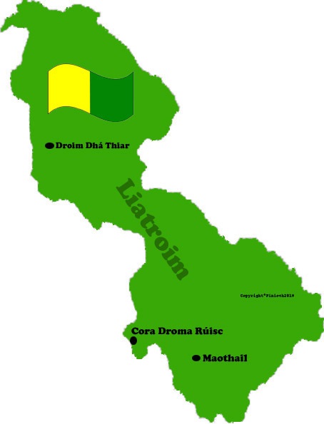 Leitrim county map and flag with towns
