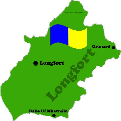 Longford county map and flag with towns