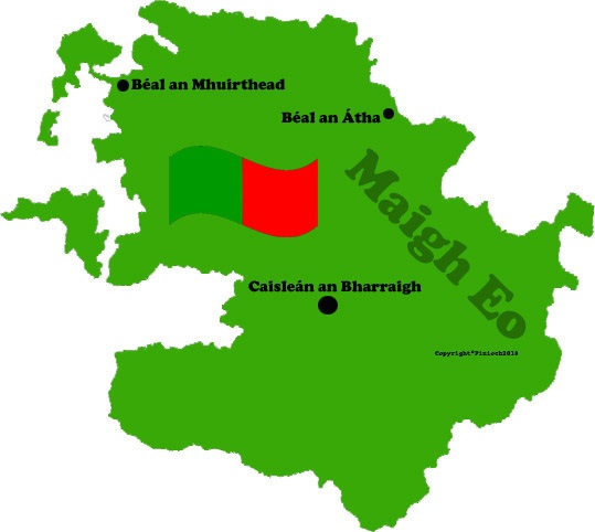Mayo county map and flag with towns