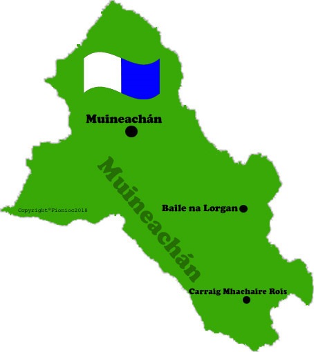 Monaghan county map and flag with towns