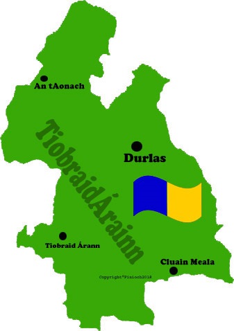 Tipperary county map and flag with towns