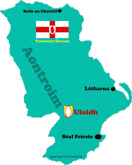Map of Antrim county with towns