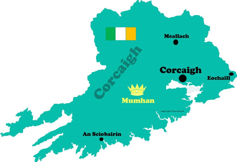 Map of Cork county with towns