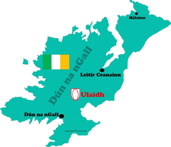 Map of Donegal county with towns