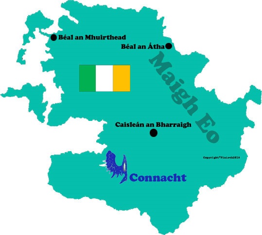 Map of Mayo county with towns