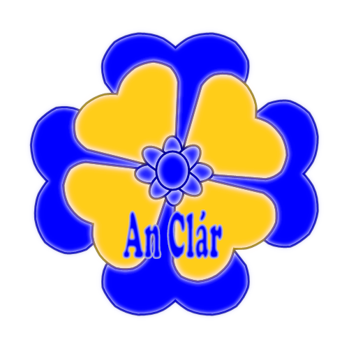 Clare county flower badge with text.
