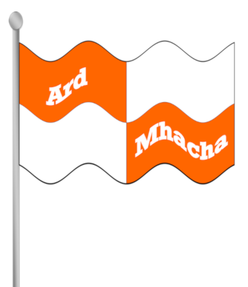Armagh county flag with text and county colours.