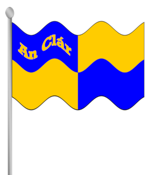 Clare county flag banner with text.