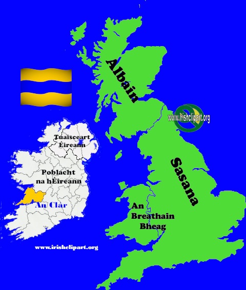 Map of Clare Ireland in the British Isles.