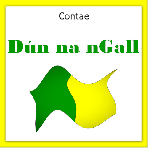 Donegal county road sign with flag.
