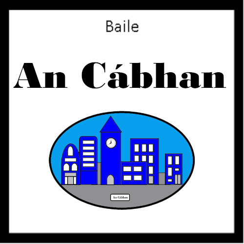 Cavan county town sign with text.