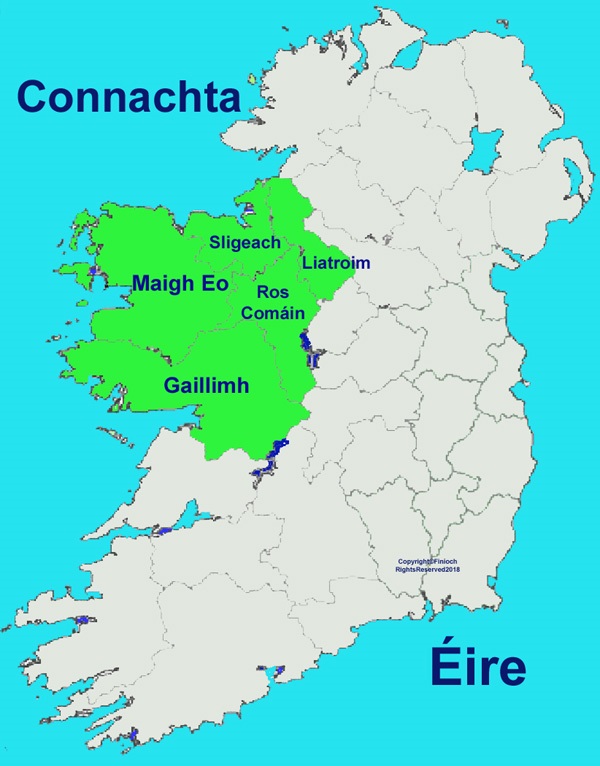 Map of Connaught province and counties
			