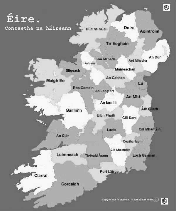 Map of Ireland counties grey