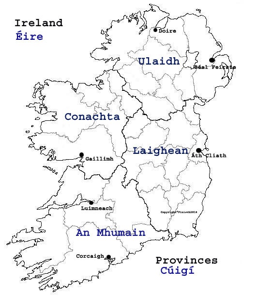 Map of Ireland provinces bw