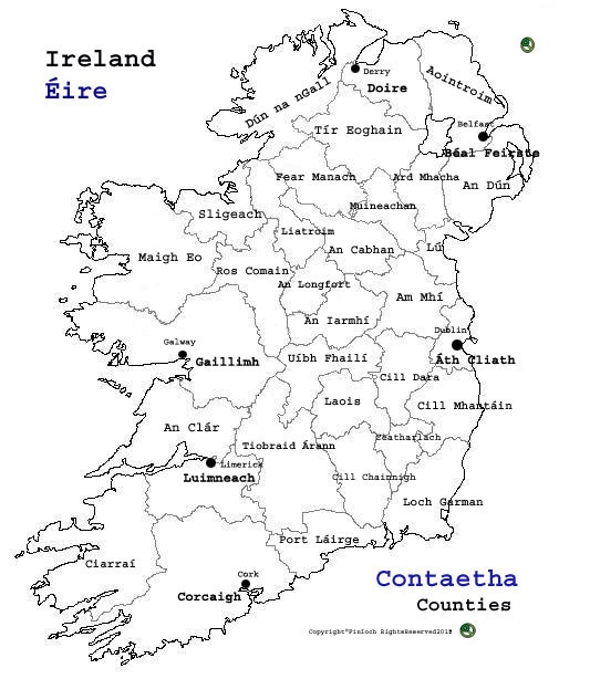 Map of Ireland towns and counties