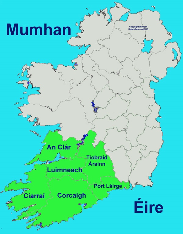 Map of Munster province and counties