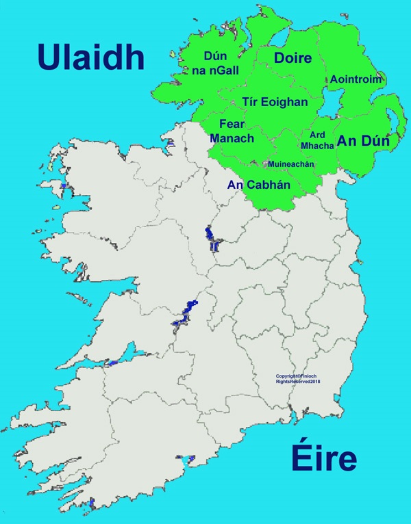 Map of Ulster province and counties