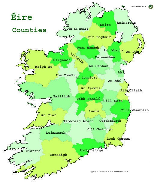 Map of Ireland counties green color 1