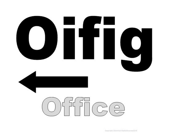 Office sign arrow left Irish Ireland black white