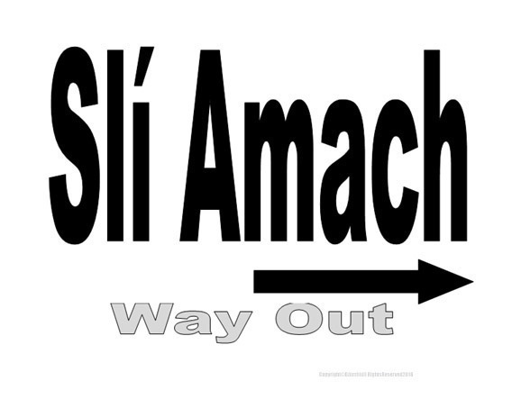 Way out arrow right sign Irish Ireland black white